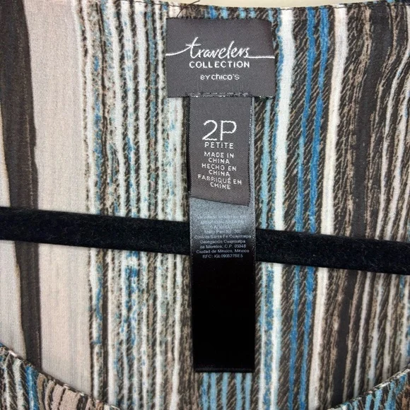NWOT Chico’s Travelers Collection Women’s Striped Asymmetrical Blouse Size 2P - Picture 5 of 10